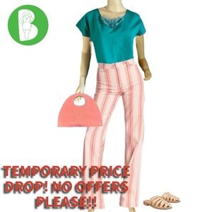 VINTAGE 1980'S ORARE TEAL BLOUSE WITH CROCHET DOILY NECKLINE (M)